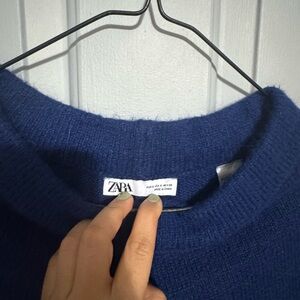 Zara Royal Blue Wool/Alpaca Blend Two Piece Wide Leg Sweater Set Size Small